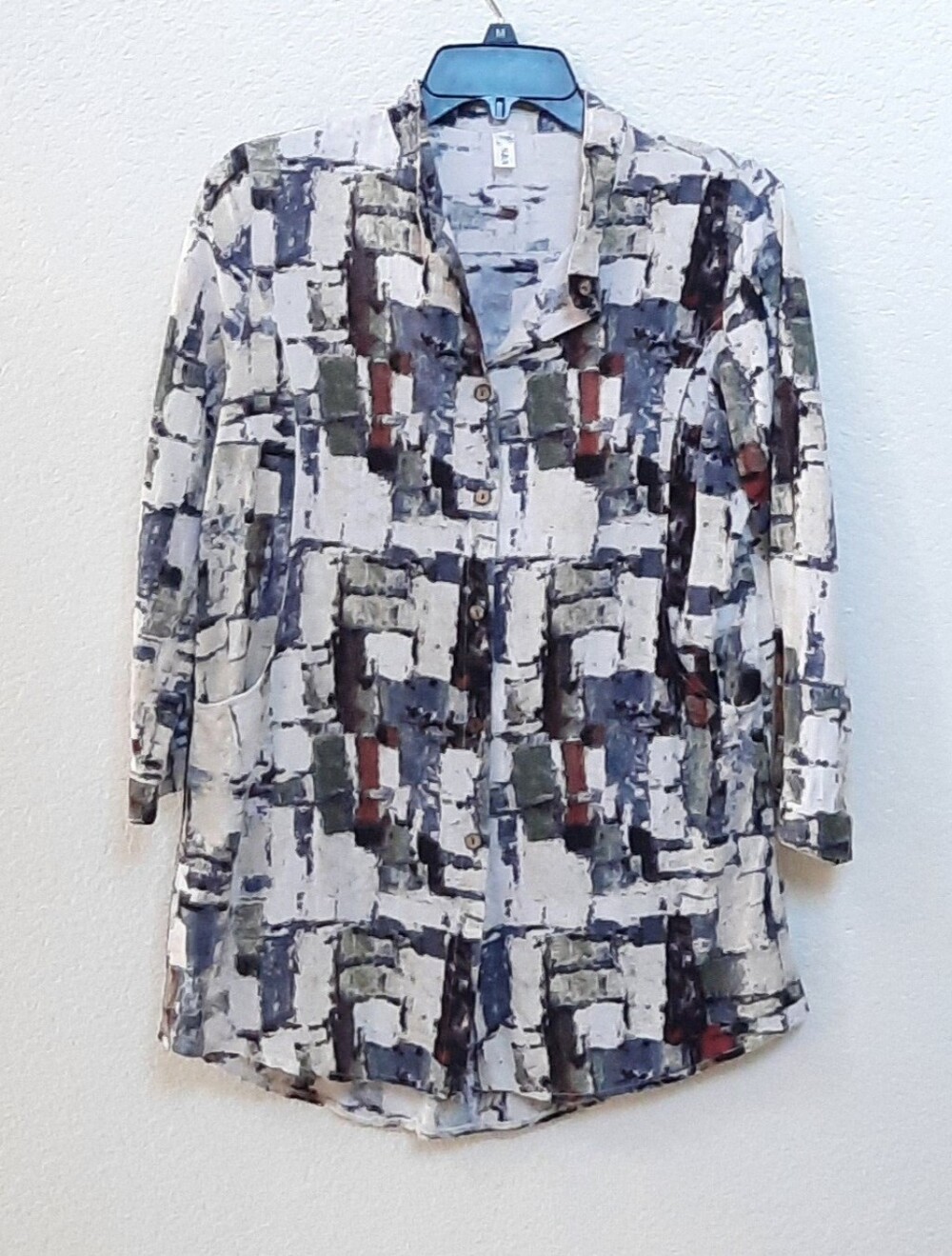 Multicolored Bohemian Western Button Down Blouse With Front Pockets